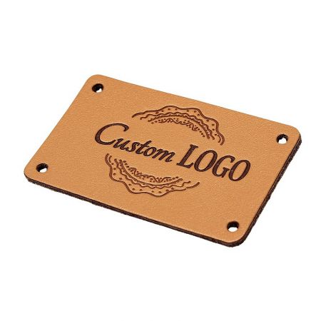 Customizable leather tag with a debossed logo, ideal for branding.