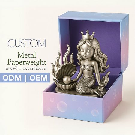 Elegant custom metal paperweight in the shape of a detailed mermaid, available for OEM and ODM services.