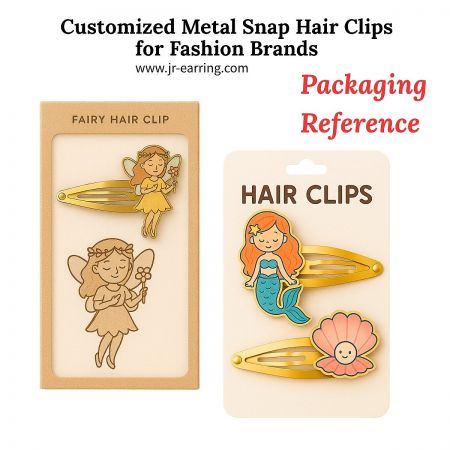 Wholesale custom metal snap hair clips featuring fairy and mermaid designs, ideal for private label collections.