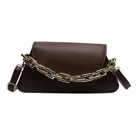 PU Leather Chain Handbag - A stylish dark brown PU leather chain handbag, model JRP-024, with a polished gold chain strap, displayed against a clean background.