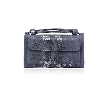 Snake Skin Clutch Bag With Strap Wholesale - Stylish dark gray snake skin clutch bag with an adjustable strap, made from high-quality PU leather.