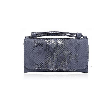 Detailed view of the snakeskin texture on the dark gray PU leather clutch.