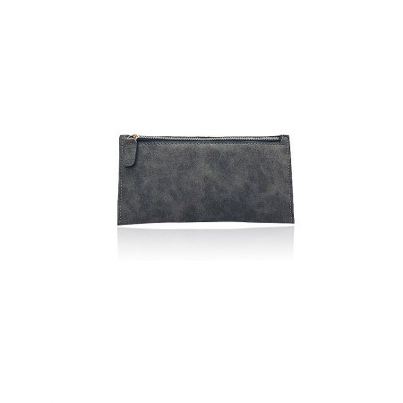 Wholesale Faux Leather Women's Long Purse - A stylish dark gray faux leather women's long purse with a secure zipper closure, perfect for wholesale.