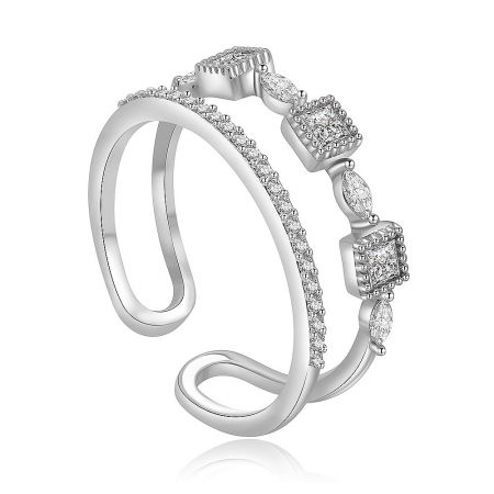 Detailed side view of the Signature 2-Row Stackable Ring, highlighting its modern, elegant design and the mix of stone cuts.