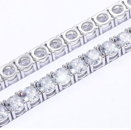 Comparison of two different moissanite bracelet settings, highlighting the intricate design details.