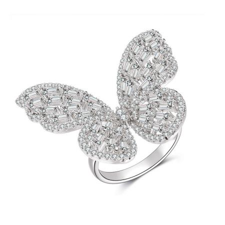Silver-tone version of the statement butterfly ring, adorned with sparkling clear cubic zirconia for a classic look.