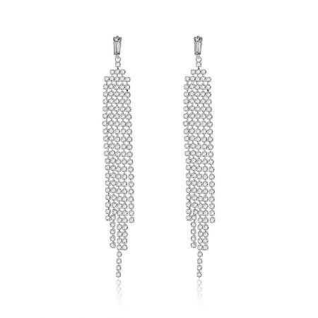 Long CZ Linear Chandelier Earrings - A pair of Long CZ Linear Chandelier Earrings with a cascading rectangular design of brilliant cubic zirconia stones.