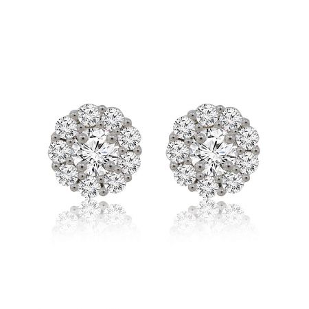10MM Round Cubic Zirconia Earring Jackets - A pair of 10MM Round Cubic Zirconia Earring Jackets with a sparkling cluster design, set in rhodium-plated silver-tone metal.