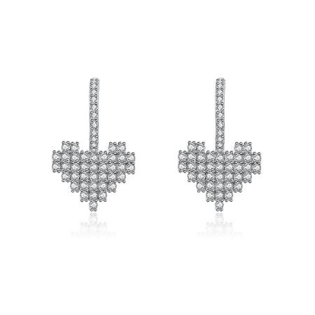 Rhodium Plated Cubic Zirconia Cross Stud Earrings - A pair of rhodium-plated cross stud earrings, fully encrusted with sparkling white cubic zirconia stones, on a white background.