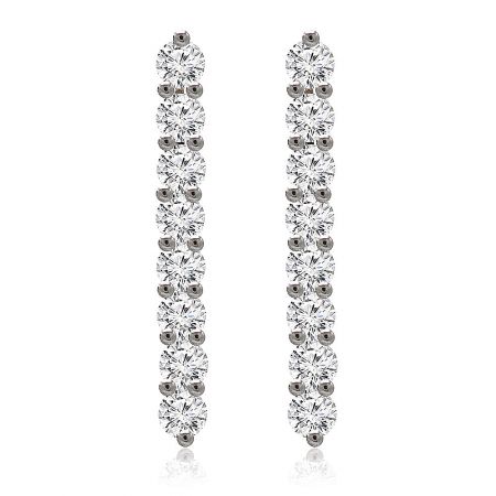 Curved Bar Earrings with Cubic Zirconia - A pair of modern and sleek curved bar earrings with sparkling cubic zirconia stones, rhodium-plated finish.