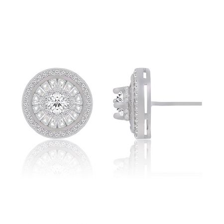 Back view of the Clear Round Cubic Zirconia Stud Earrings, showing the secure post and clasp mechanism.