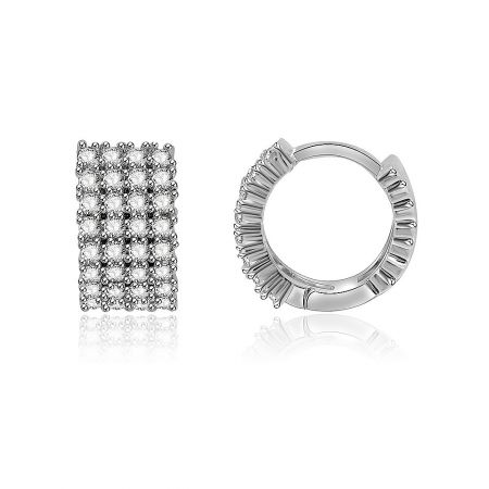 Detailed side view of the CZ cluster huggie earrings showcasing the intricate stone setting.
