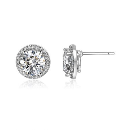 Side view of the Round Zirconia Cluster Stud Earrings, highlighting the silver setting and brilliant stones.