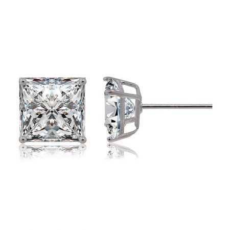Close-up detail of the 8MM Square White CZ Stud Earrings, emphasizing the precise cut and clarity of the cubic zirconia.