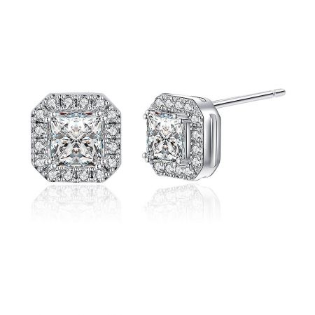 Close-up detail of the silver setting and post-back design of the Mini Zirconia Cushion Stud Earrings.