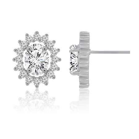 Side view of the oval halo stud earring, showcasing the post and clasp mechanism.