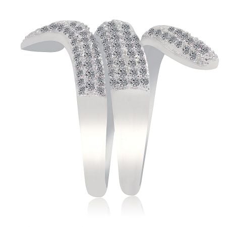 Different angles of the Snake Curve Ring, showcasing its unique, interconnected, and curved components adorned with brilliant stones.