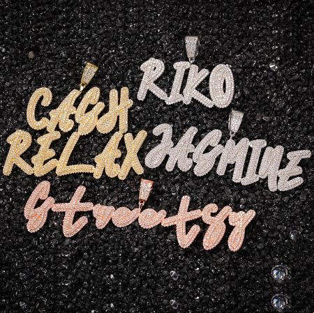 Personalized A-Z custom name charm pendants, meticulously diamond-encrusted.