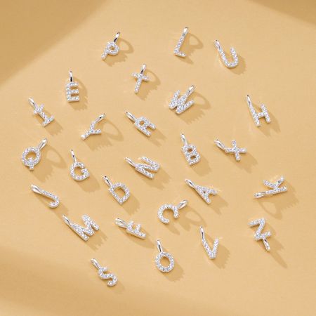 925 Sterling Silver Full Zircon A-Z Alphabet Letter Pendant Necklace Set of 5