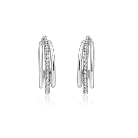 Dazzling Clear CZ Cluster Oval Hoops Ear Studs - A pair of Dazzling Clear CZ Cluster Oval Hoops Ear Studs, showcasing the brilliant 'inside out' design with clear cubic zirconia crystals.