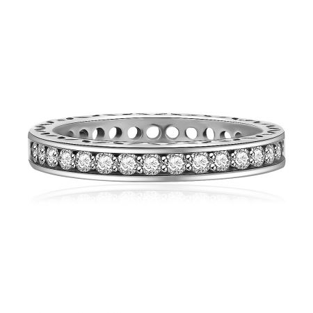 925 Silver Full Eternity Pave Ring - A close-up of the 925 Silver Full Eternity Pave Ring, showcasing the brilliant-cut cubic zirconia stones set in an oxidized sterling silver band.