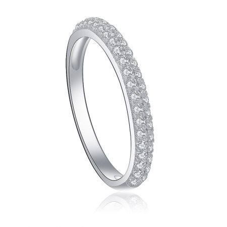 Side view of the accent wedding band, showcasing the intricate pave setting of the cubic zirconia stones.