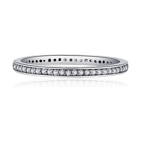 White Cubic Zirconia Silver Eternity Ring - Front view of the White Cubic Zirconia Silver Eternity Ring, highlighting the brilliant cubic zirconia stones set in a polished 925 sterling silver band.