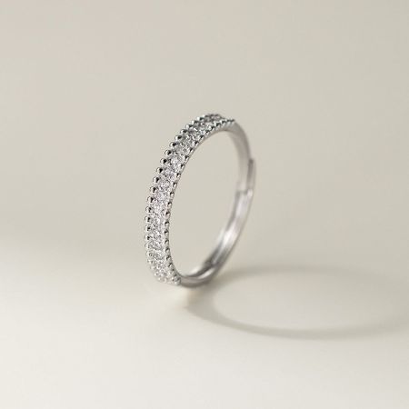 Delicate double row design on a 925 silver CZ beaded edge ring, ideal for gift markets and everyday fashion.