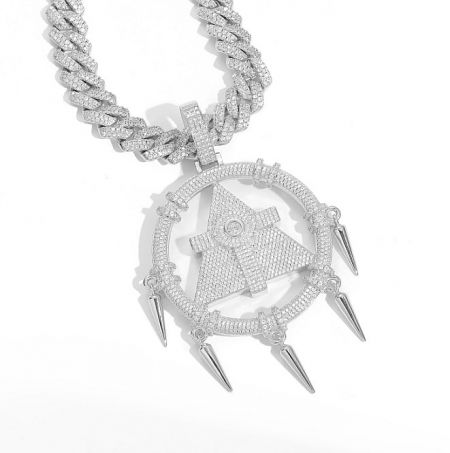 An alternative design of the custom hip hop necklace, featuring a bold, diamond-encrusted star-shaped pendant with spikes.