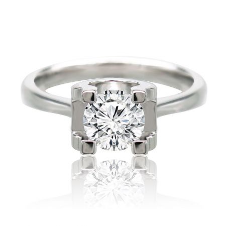 Altar Promised Ring - Front view of the Altar Promised Ring, a modern solitaire engagement ring featuring a brilliant 6mm cubic zirconia stone on a rhodium-plated band.