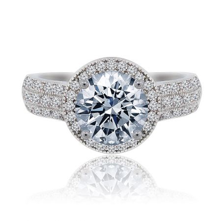 Worldly Ring: Vintage Style Cubic Zirconia Engagement Ring - The Worldly Ring, a vintage-style cubic zirconia engagement ring, featuring a large central stone and a detailed, rhodium-plated band.