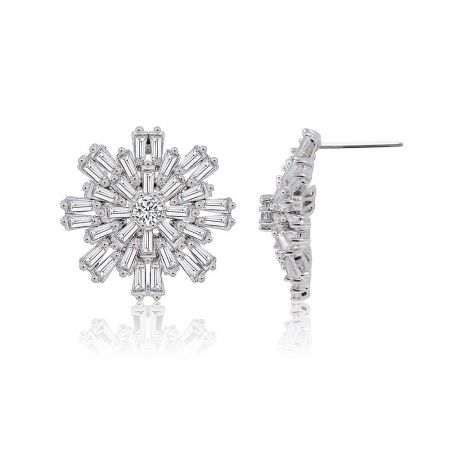 The back view of the Star Flake Statement Earring, displaying the secure post closure and quality rhodium-plated brass material.