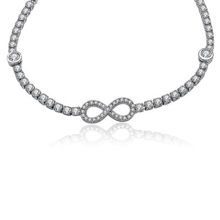 The infinity charm tennis bracelet shown with its secure lobster clasp closure.