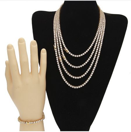 Matching Hip Hop style bling tennis necklace and bracelet set.