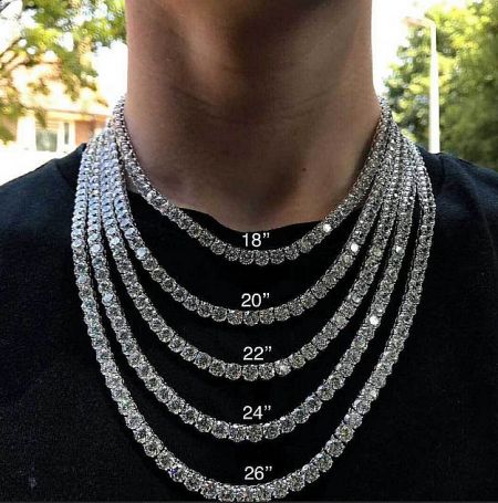 A collection of S925 moissanite tennis necklaces in various lengths for comparison.