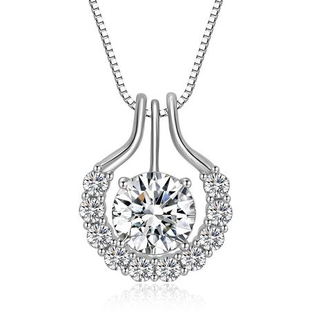 Detailed view of the CZ pendant highlighting the central stone and its sparkling halo.