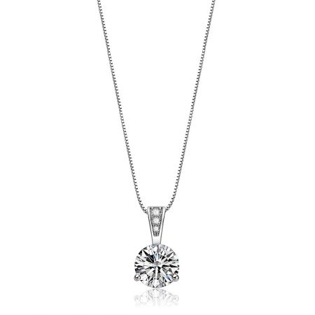 Ever Shine Necklace - The Ever Shine Necklace, featuring a brilliant round-cut cubic zirconia stone in a rhodium-plated setting on a delicate brass chain.