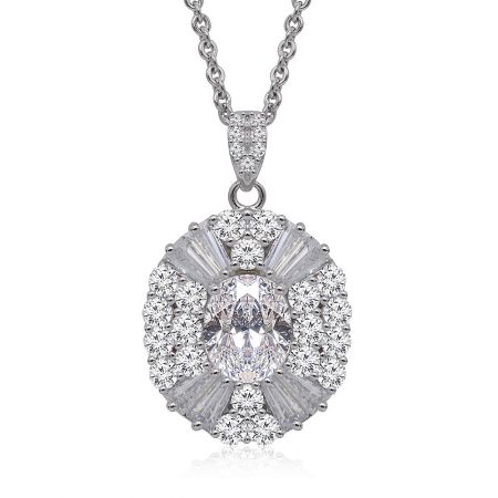 A luxurious shot of the Oval CZ Statement Necklace, emphasizing its brilliant sparkle and elegant design.