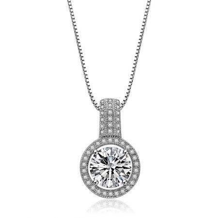 Detailed view of the Sparkle Me Round Necklace's cubic zirconia pendant, highlighting the brilliant cut of the central stone.