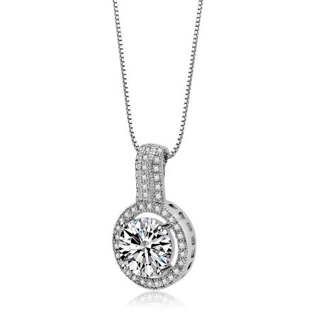 Angled shot of the Sparkle Me Round Necklace, displaying the pendant's depth and the sparkle of the cubic zirconia stones.