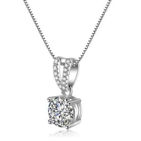 Detailed view of the Sparkling 8MM Clear CZ Necklace pendant, highlighting its craftsmanship and shine.