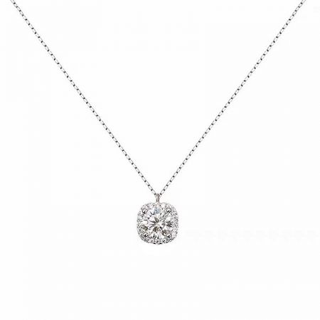 925 Sterling Silver CZ Halo Pendant Necklace Wholesale Dainty Gift Jewelry for Women - A close-up of the 925 Sterling Silver CZ Halo Pendant Necklace, showcasing the brilliant central cubic zirconia surrounded by smaller stones.