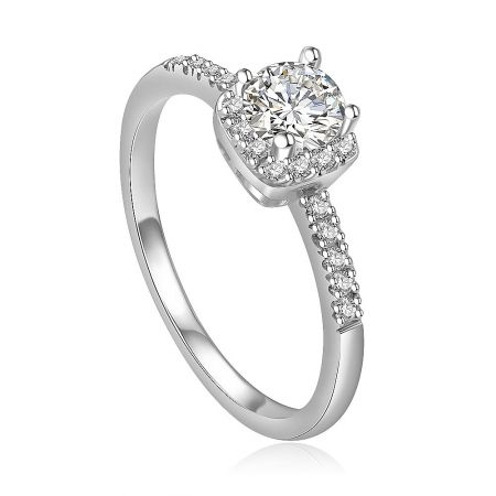 Angled view of the Elegance Square CZ Tower Ring highlighting the shimmering cubic zirconia stones on the band and setting.