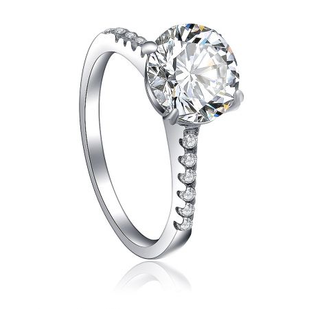 Side view of the Round CZ Engagement Ring showcasing the decorative band and prominent center stone.