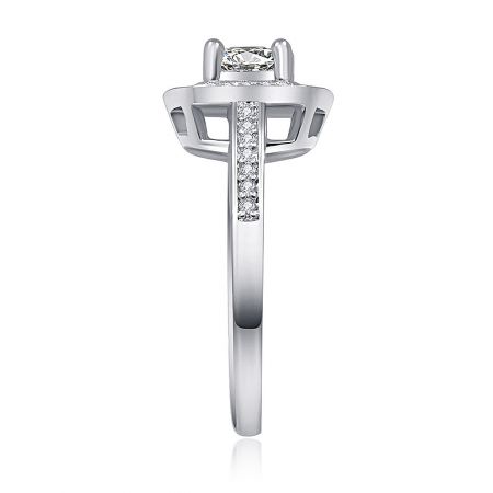 Profile view of the women's square cut CZ ring, showcasing the four-prong setting and detailed band.