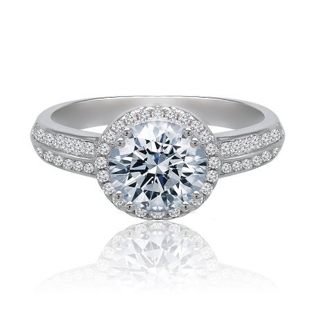 Luminous Love Ring - Luminous Love Ring featuring a prominent central cubic zirconia stone on a decorative rhodium-plated band.