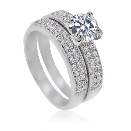 Side view of the Past And Future Set ring, highlighting the prominent center cubic zirconia stone.