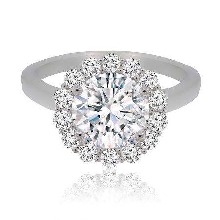 Floral Clear CZ Ring - Front view of the Floral Clear CZ Ring in 925 Sterling Silver, highlighting the central 8mm cubic zirconia in a floral halo setting.