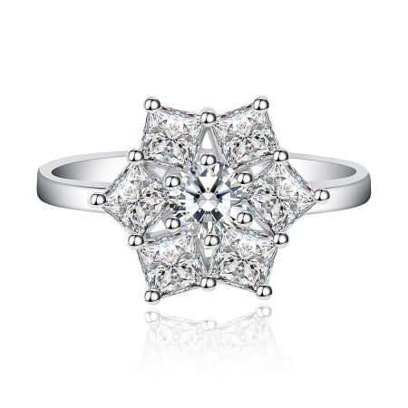 Six Star Cubic Zirconia Spinning Ring - Front view of the Six Star Cubic Zirconia Spinning Ring, showcasing the seven-stone star cluster and polished rhodium-plated band.