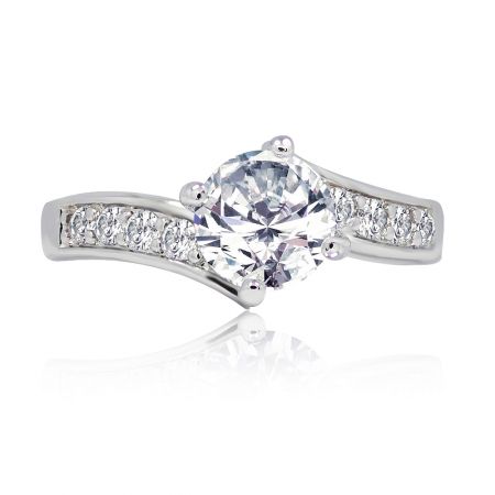 Dearly Beloved Ring - Front view of the Dearly Beloved Ring, a vintage-style cubic zirconia ring with a large central stone and pavé accents on the rhodium-plated band.